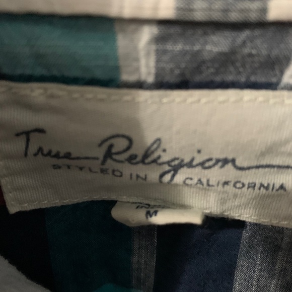 TRUE RELIGION Georgia Plaid Shirt Pearl Snap distressed elbow - Picture 3 of 11